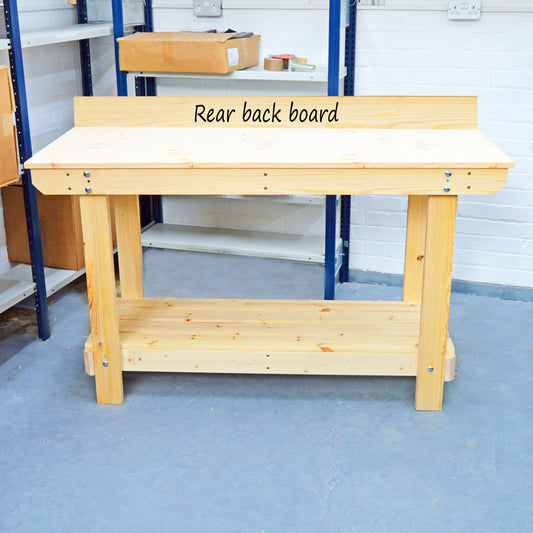 Now offering a back board to our wooden workbenches