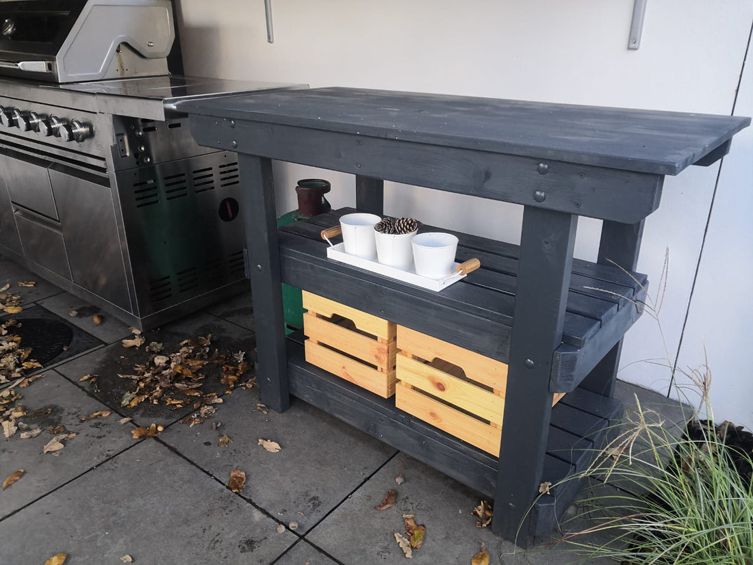 Bespoke wooden workbench - outdoor entertaining idea