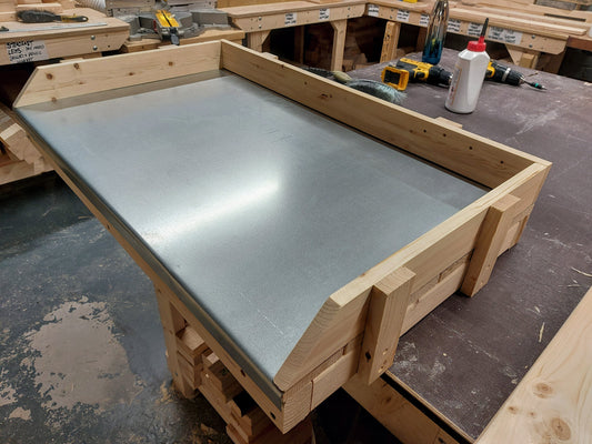 galvanised steel top for potting bench