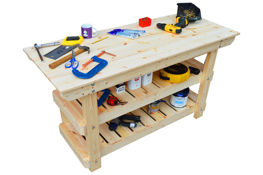 Our sturdy wooden workbenches have options to change height and depth