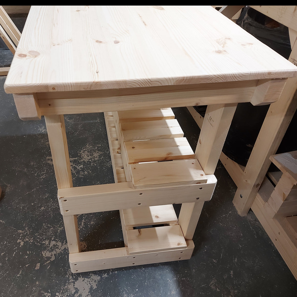 recessed shelf wooden workbench