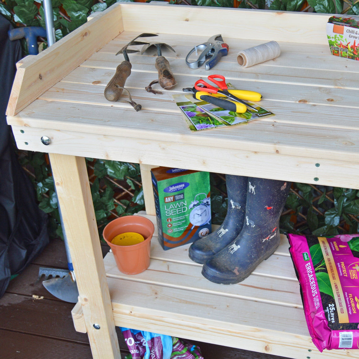 sturdy wooden potting table