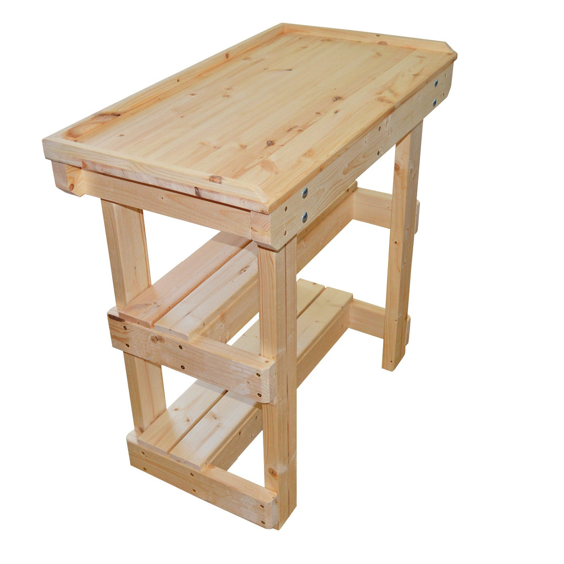 Sit down crafting workbench with worktop lip